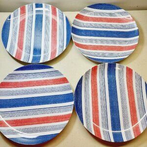 Set of 8 TOMMY BAHAMA Melamine Patriotic Dinner Plates Red White & Blue Stripes